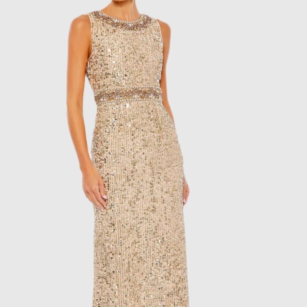 Mac Duggal - Embellished Sleeveless High Neck Midi Dress